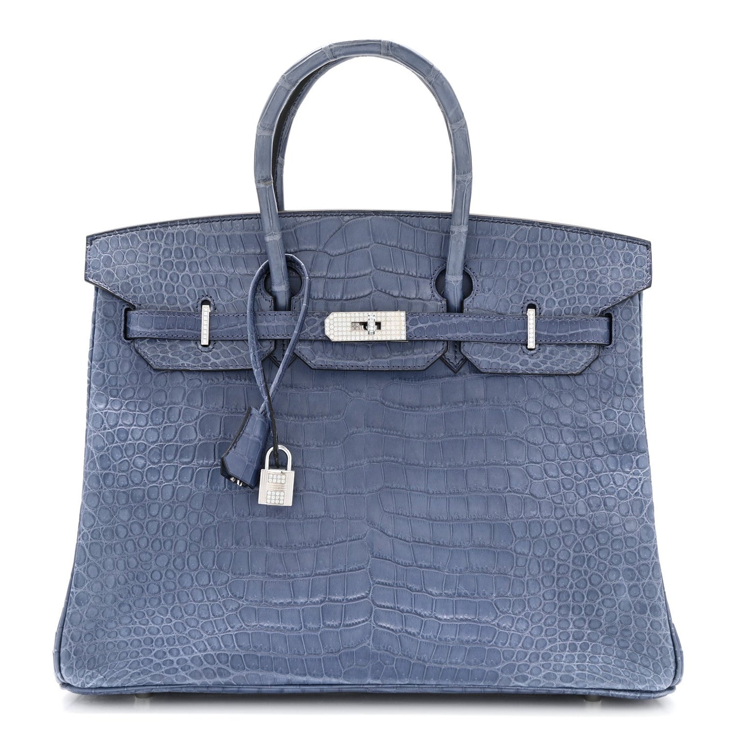 Matte Porosus Crocodile 18K White Gold Diamond Birkin 35 Bleu Brighton