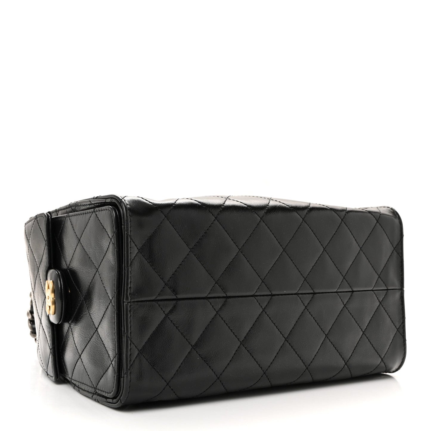 Shiny Crumpled Calfskin Quilted Small Chanel 25 Handbag Black