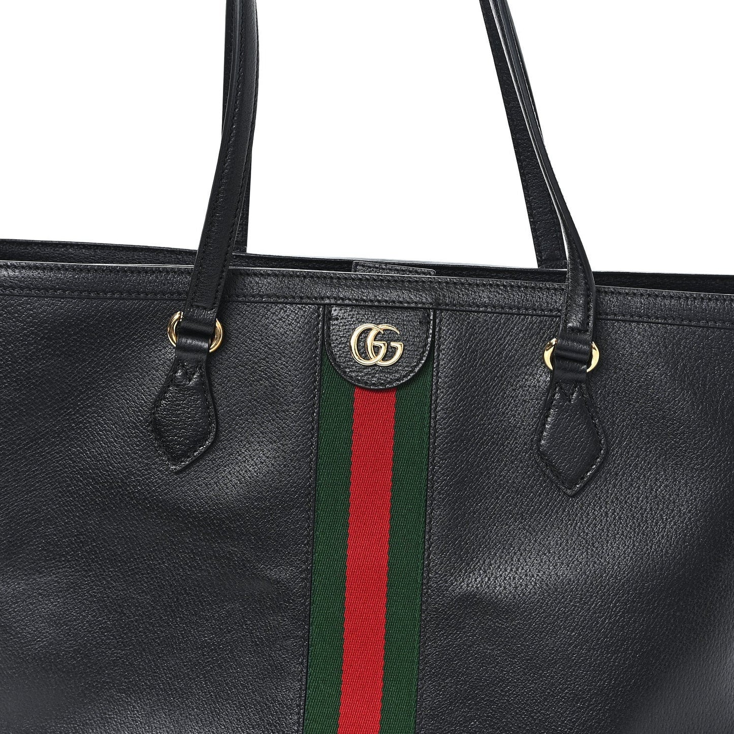 Textured Calfskin Web Medium Ophidia Shopping Tote Black