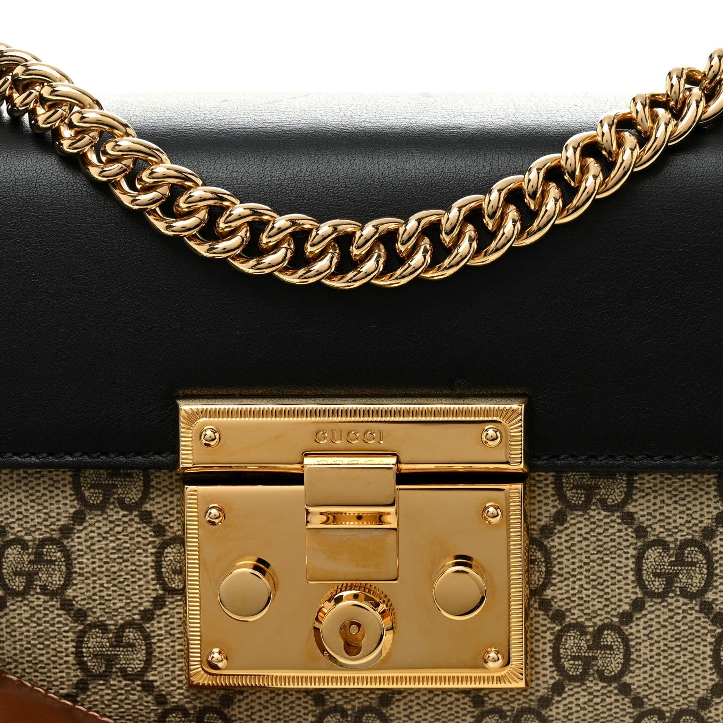 GG Supreme Monogram Calfskin Small Padlock Shoulder Bag Beige Black Cuir
