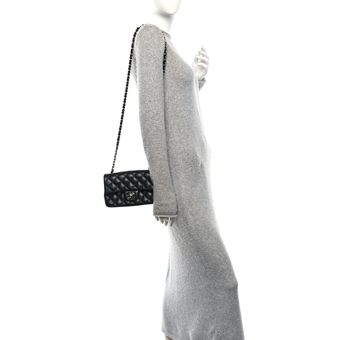 Lambskin Quilted Mini Rectangular Flap Black