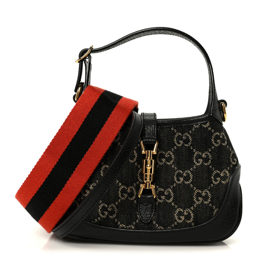 Jacquard Denim GG Monogram Small Jackie 1961 Hobo Black Ivory