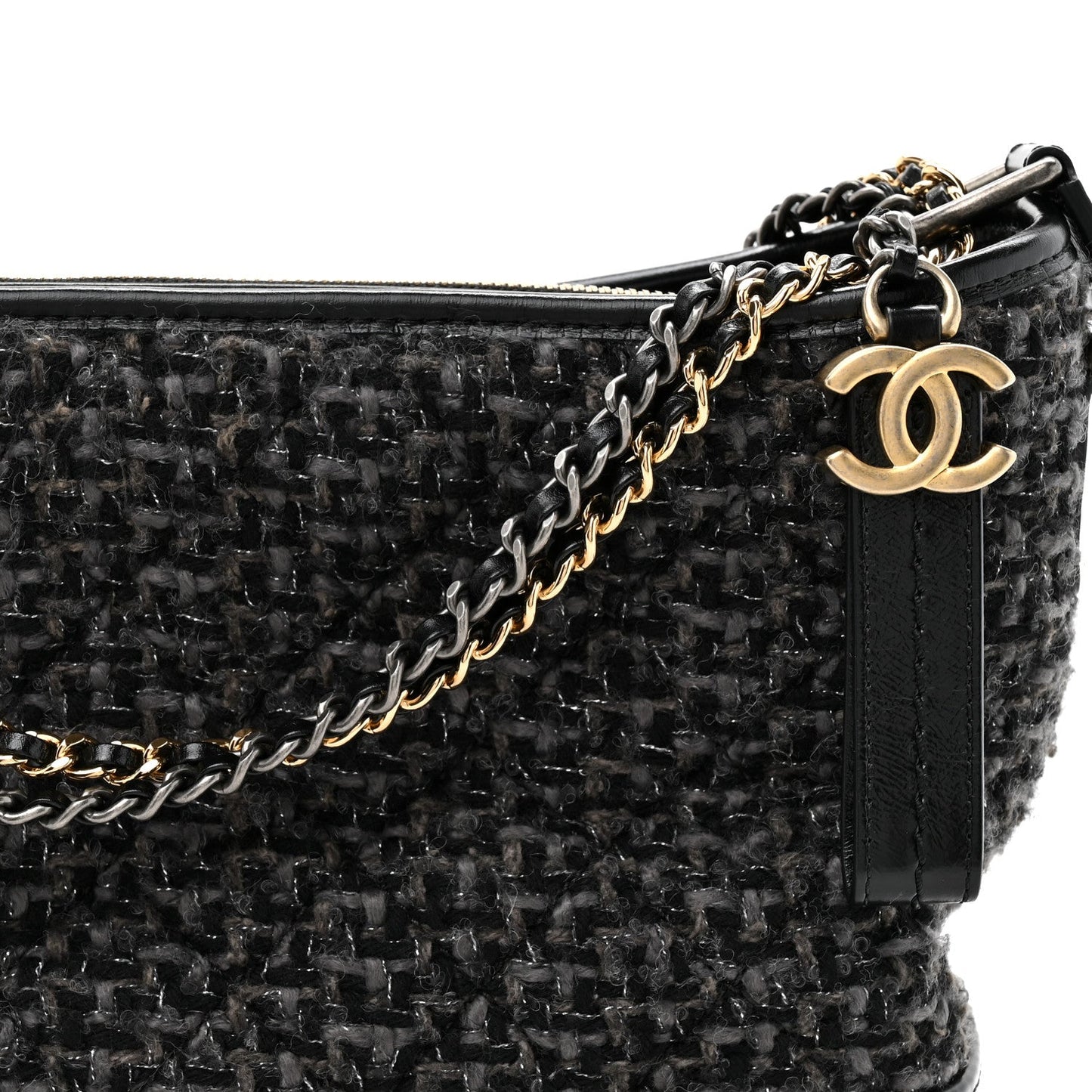 Tweed Calfskin Quilted Medium Gabrielle Hobo Black