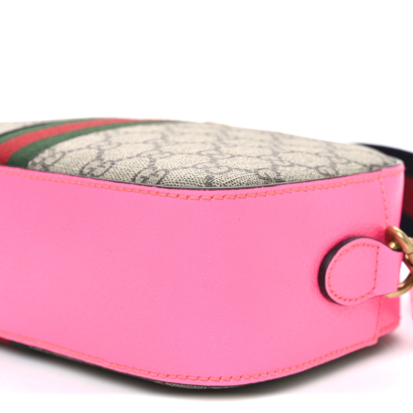 GG Supreme Monogram Textured Dollar Calfskin Web Ophidia Small Crossbody Bag Beige Ebony Fuchsia