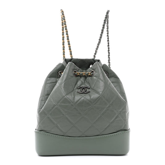Aged Calfskin Quilted Small Gabrielle Backpack Green