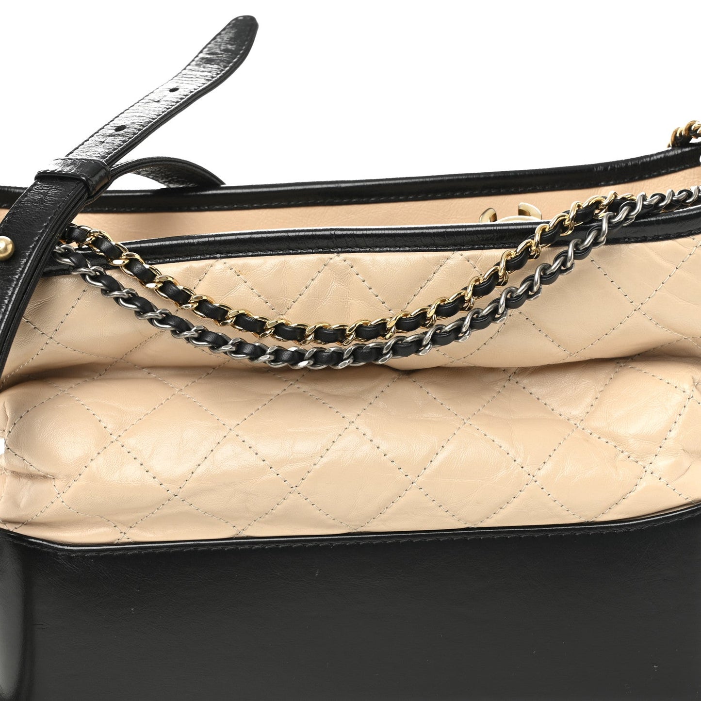 Aged Calfskin Quilted Medium Gabrielle Hobo Beige Black