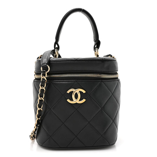 Lambskin Quilted Trendy Vanity Case Black