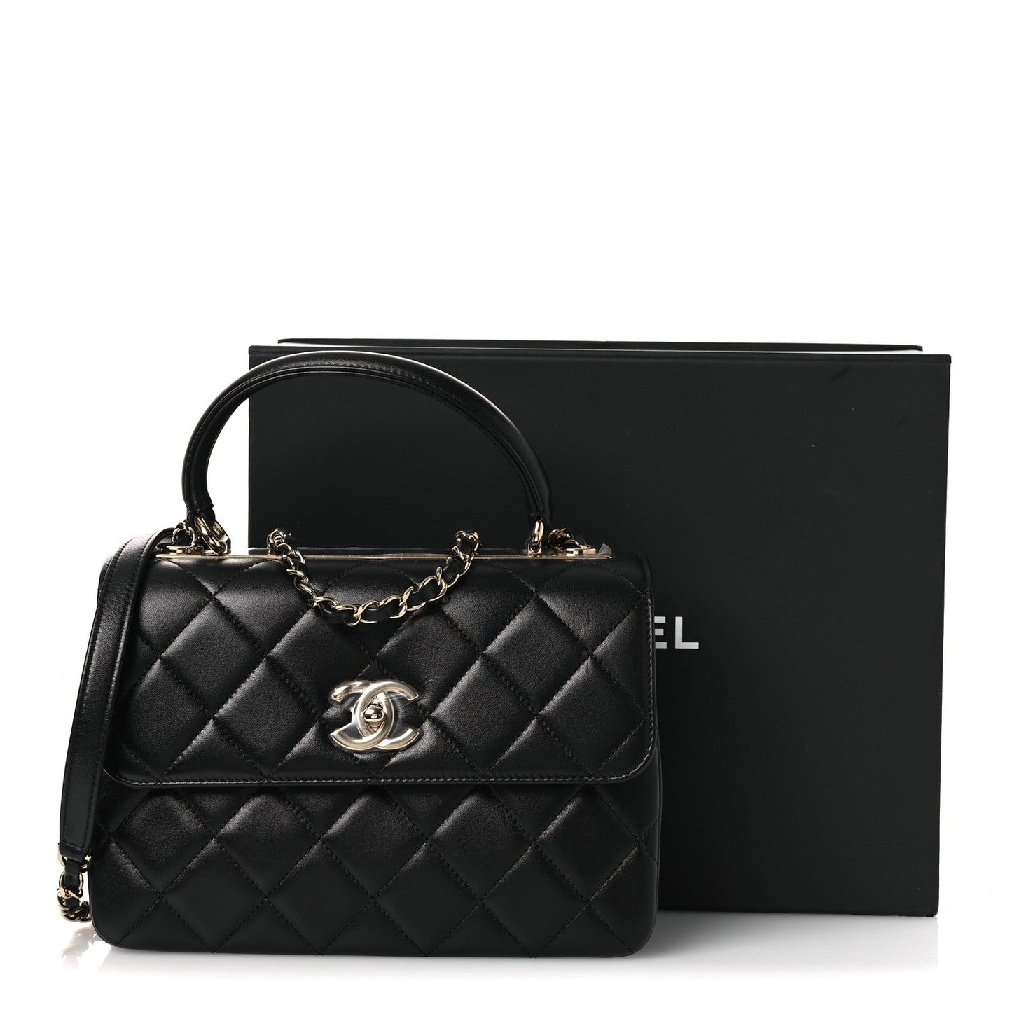Lambskin Quilted Small Trendy CC Dual Handle Flap Bag Black