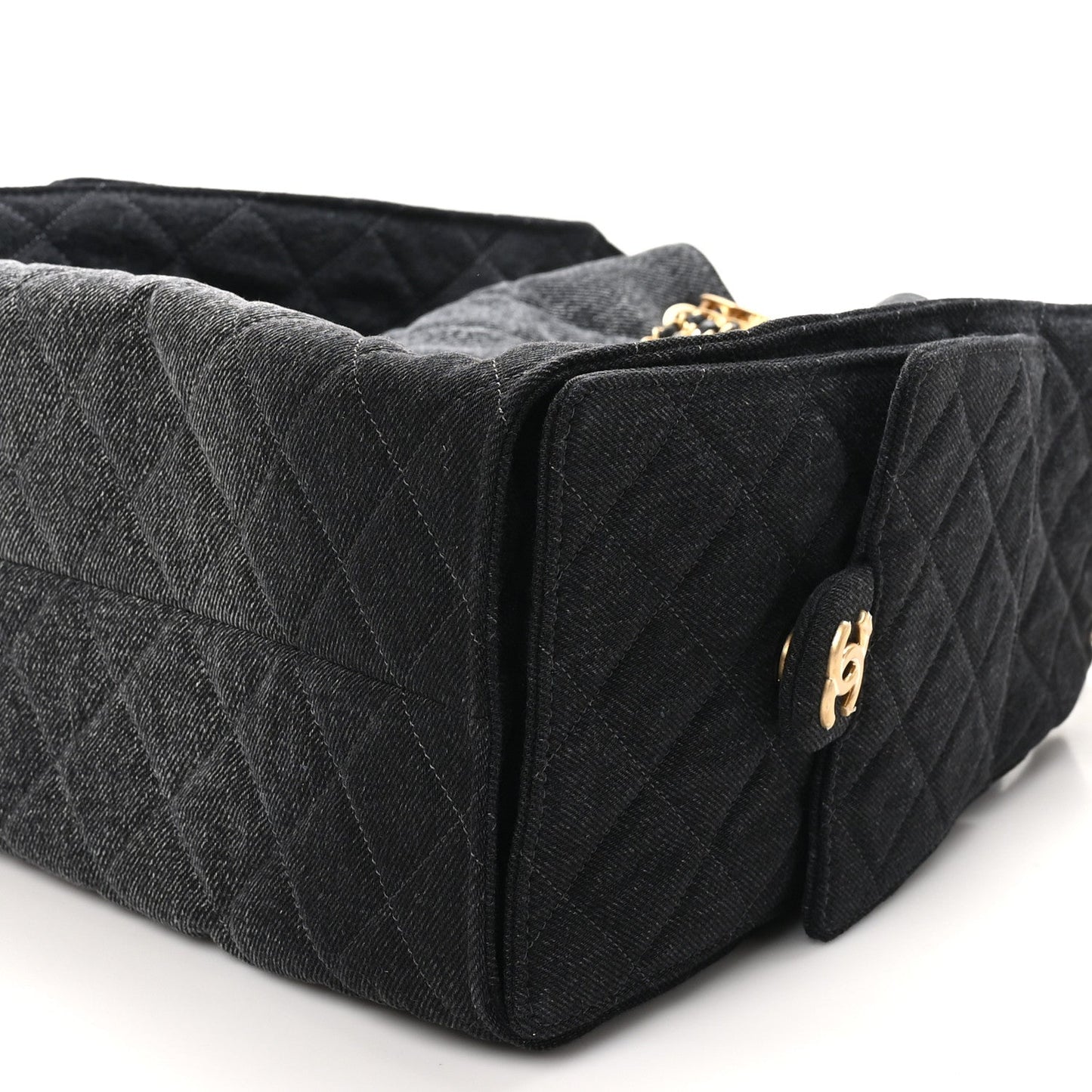 Washed Denim Quilted Medium Chanel 25 Handbag Black