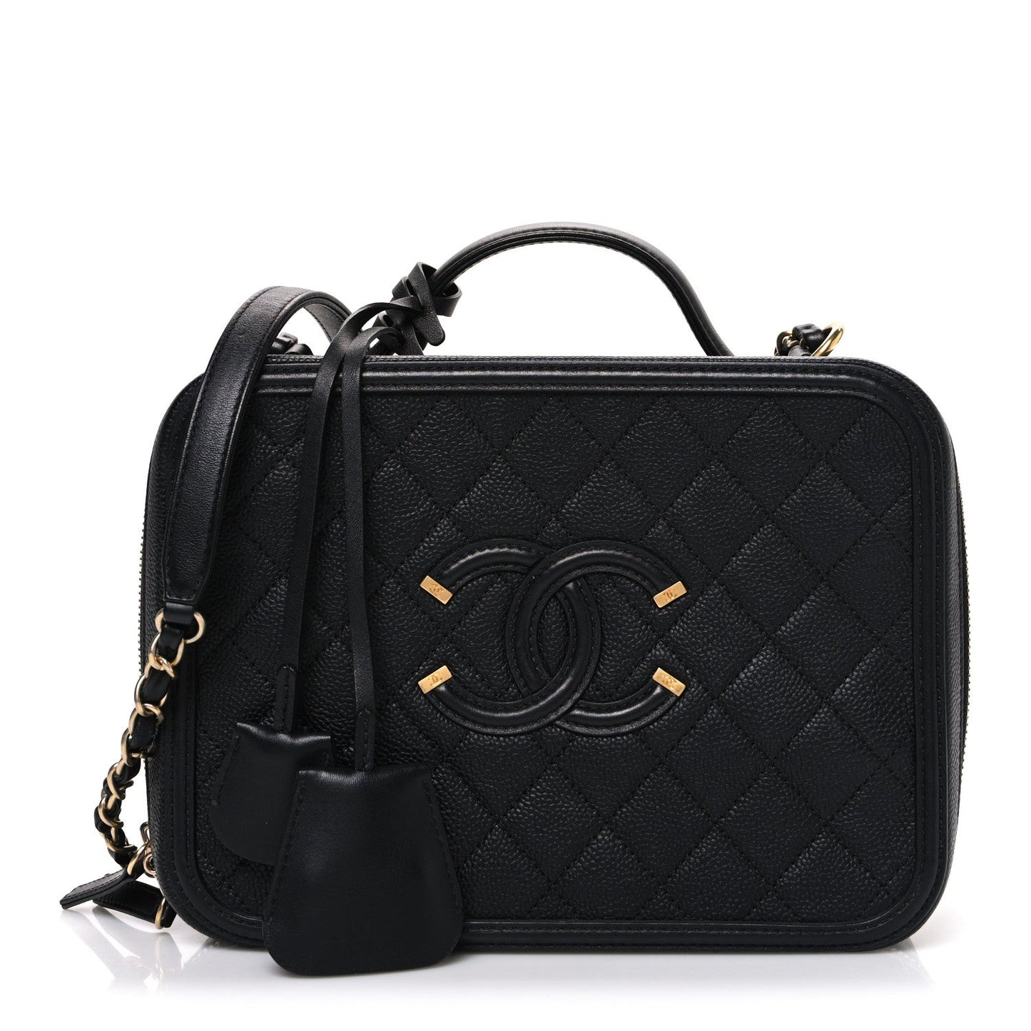Caviar Quilted Large CC Filigree Vanity Case Black