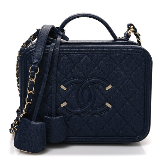 Caviar Quilted Medium CC Filigree Vanity Case Navy