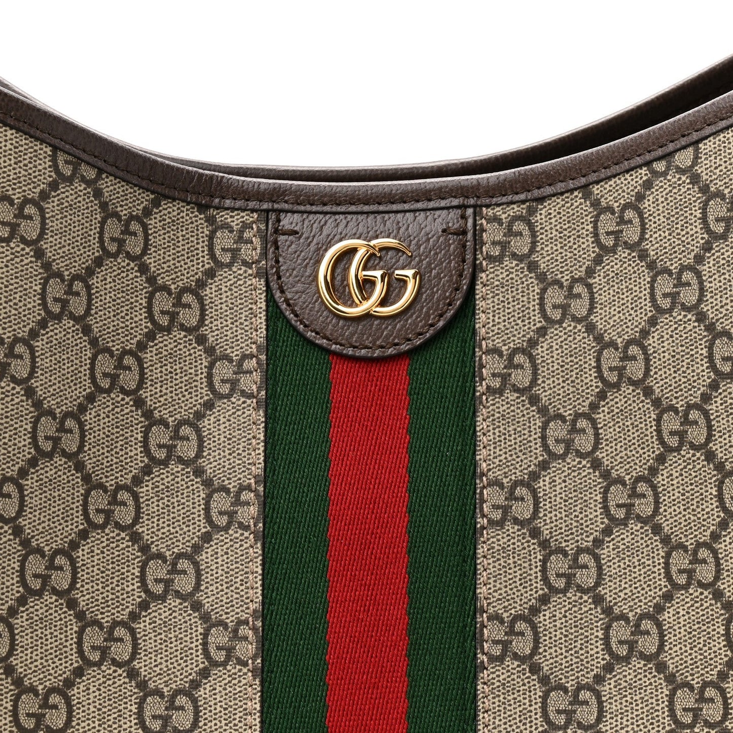 GG Supreme Monogram Textured Dollar Calfskin Web Large Ophidia Bucket Shoulder Bag Beige Ebony New Acero