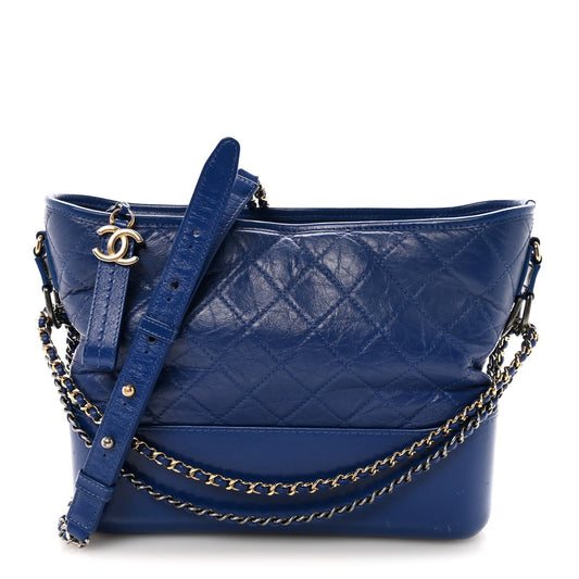Aged Calfskin Quilted Medium Gabrielle Hobo Blue