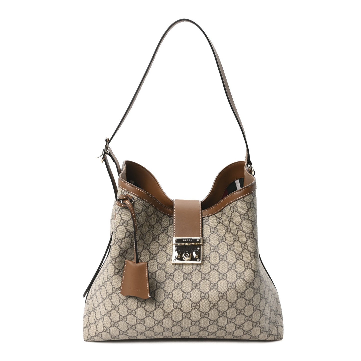 GG Icon Monogram Padlock Shoulder Bag Beige Dark Brown