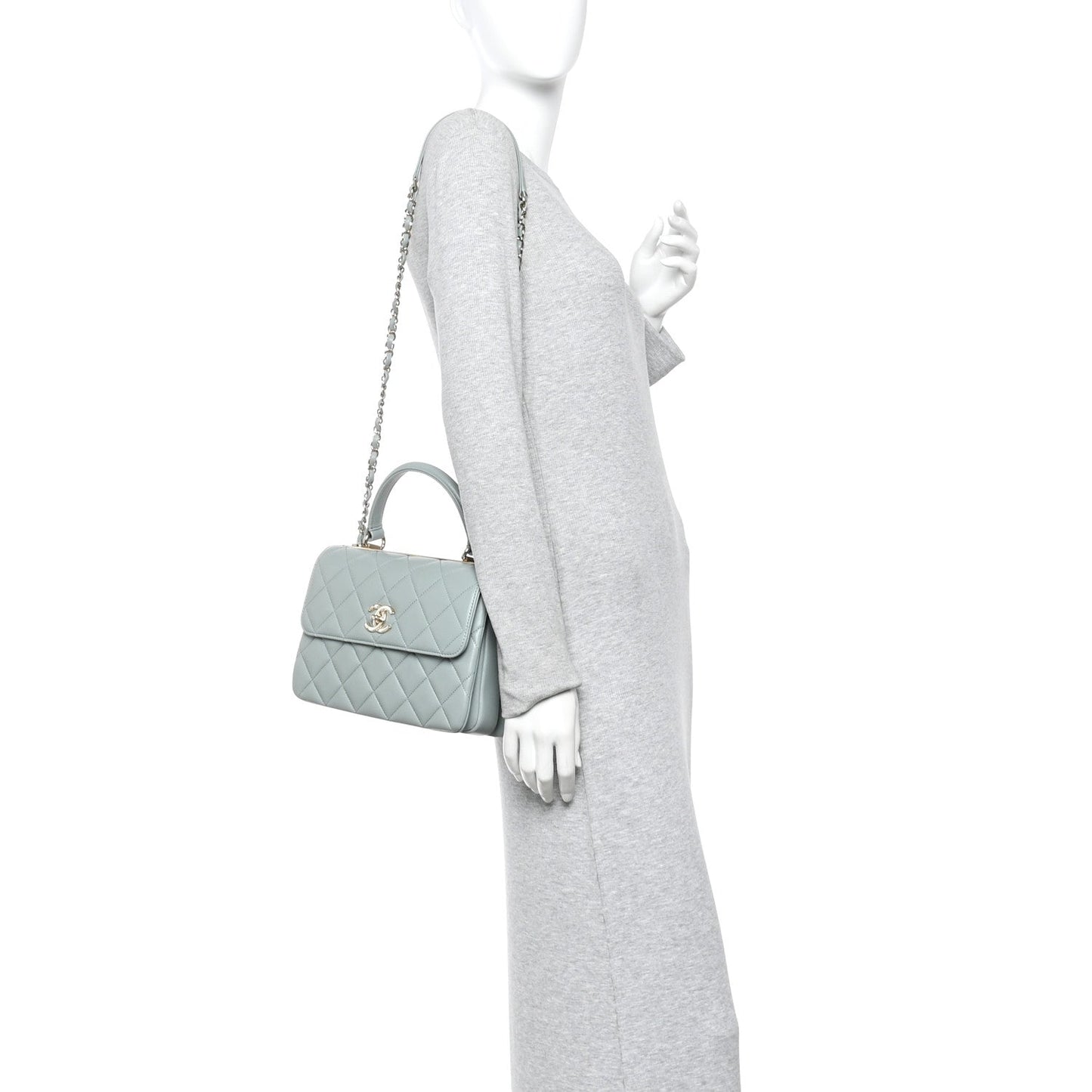Lambskin Quilted Small Trendy CC Flap Dual Handle Bag Grey