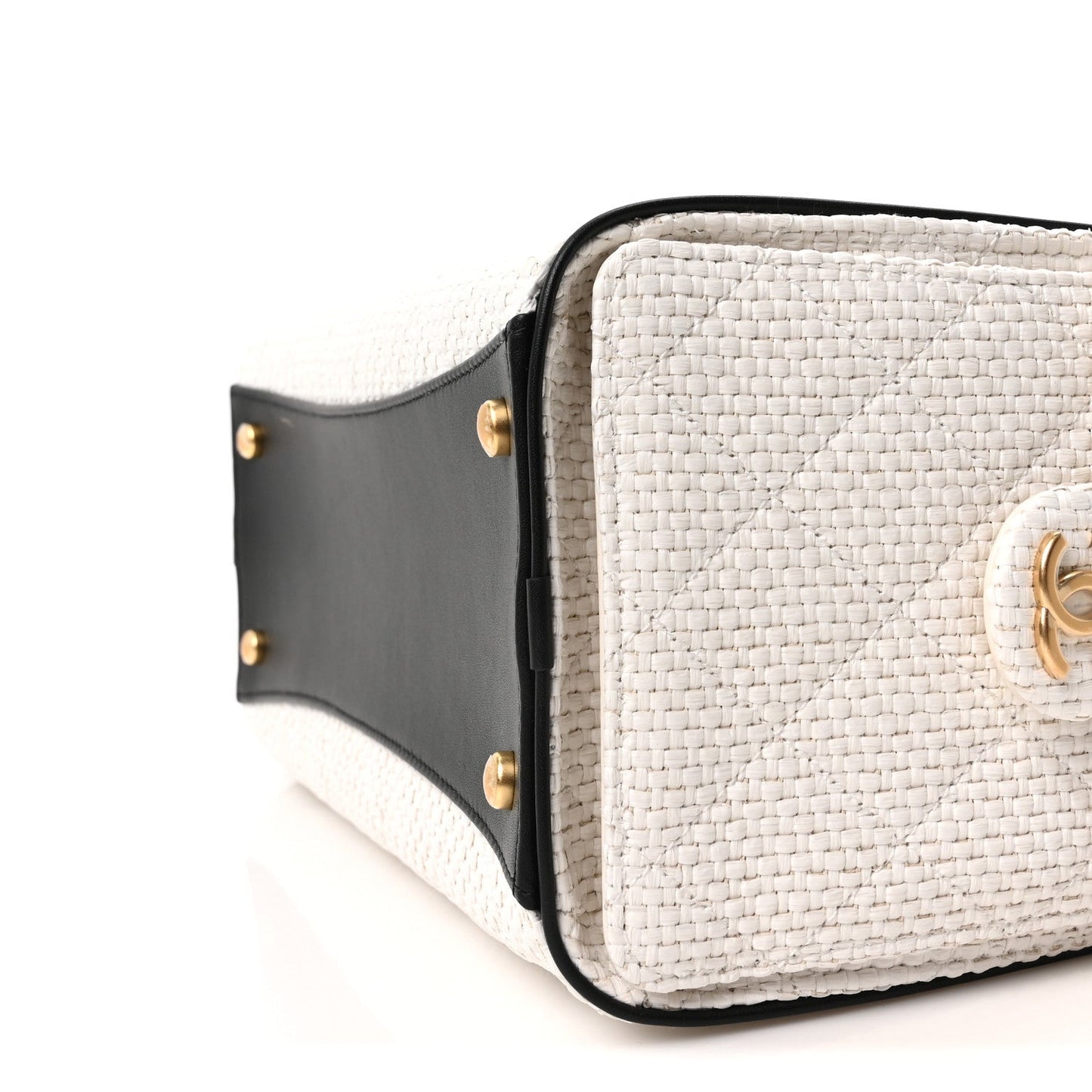 Braided Raffia Calfskin Quilted Small Chanel 25 Handbag White Black