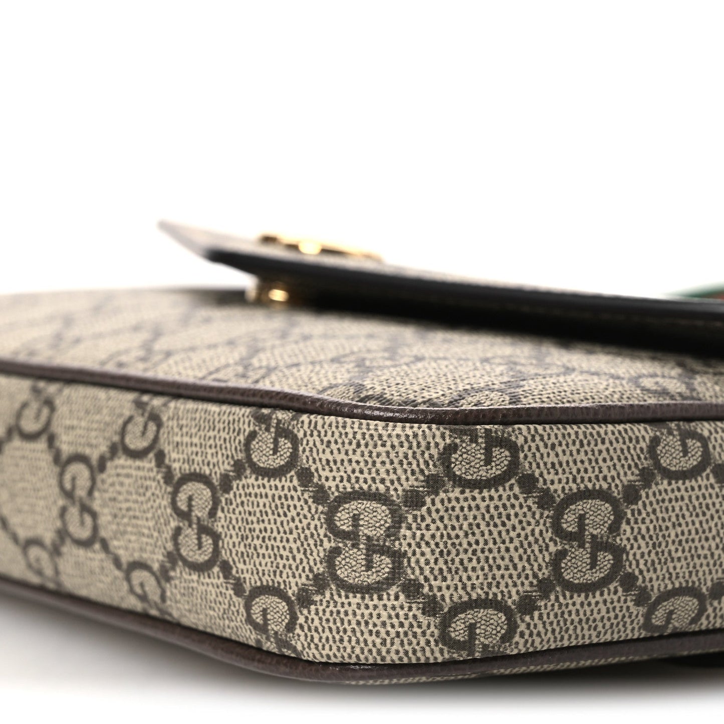 GG Supreme Monogram Textured Dollar Calfskin Web Mini Ophidia Envelope Shoulder Bag Beige Ebony New Acero