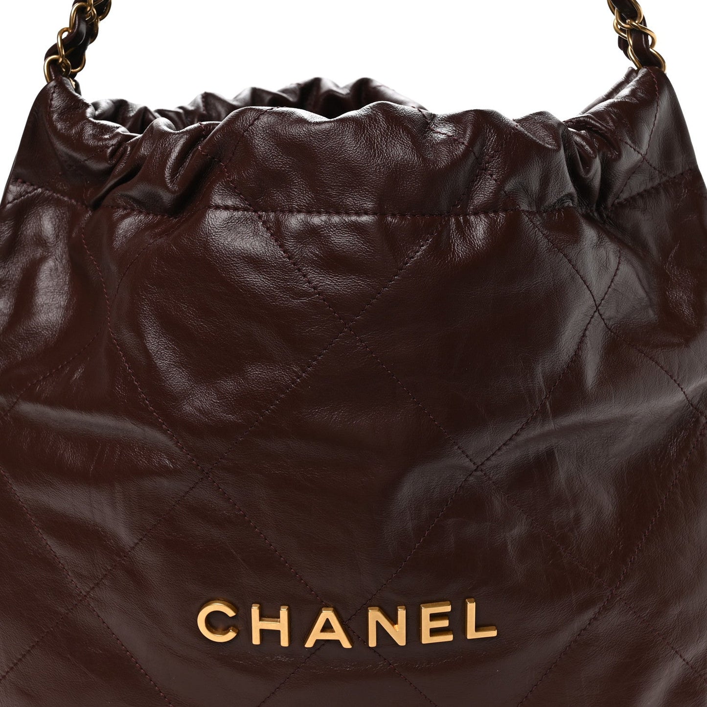Shiny Calfskin Quilted Small Chanel 22 Dark Brown
