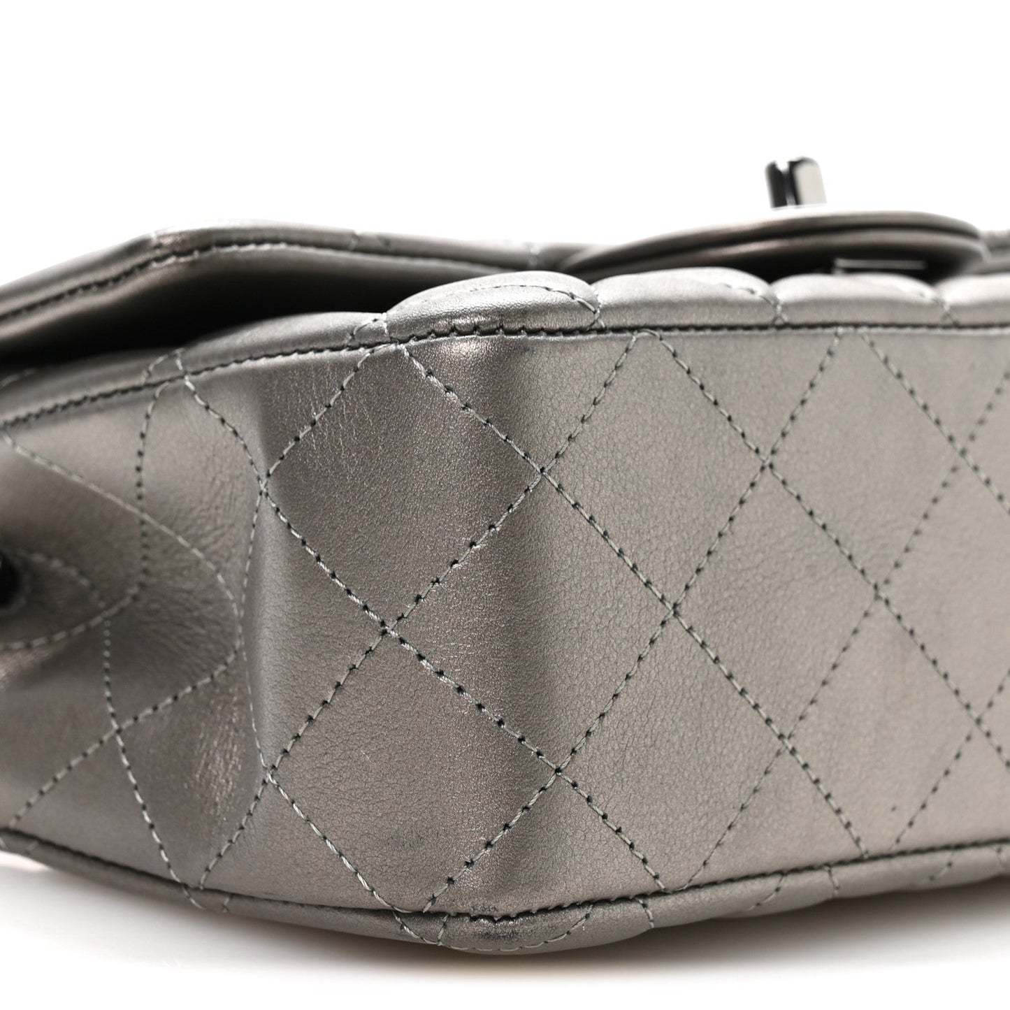 Metallic Lambskin Quilted Mini Rectangular Flap Silver