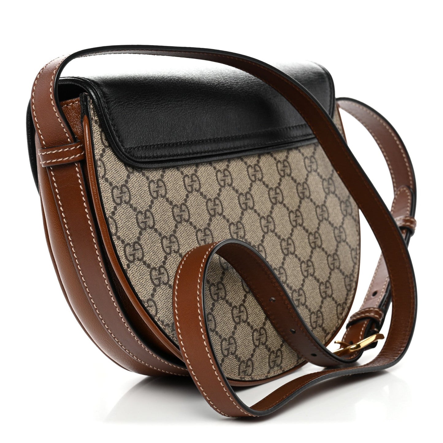 GG Supreme Monogram Calfskin Small Padlock Messenger Shoulder Bag Beige Black Cuir