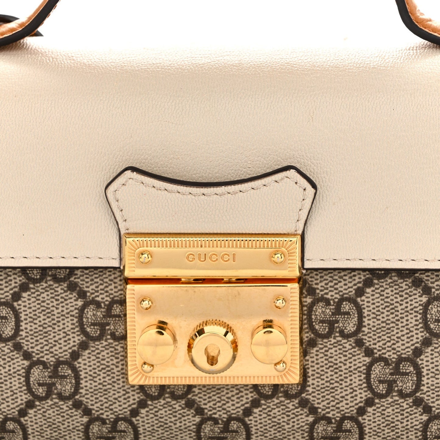 GG Supreme Monogram New Sakai Calfskin Mini Padlock Top Handle Shoulder Bag Beige Ebony Mystic White Sun Oil