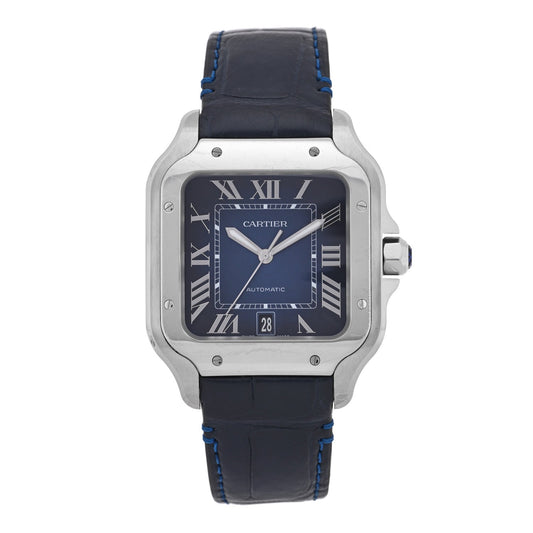 Stainless Steel Alligator 39.8mm Santos De Cartier Automatic Watch Blue