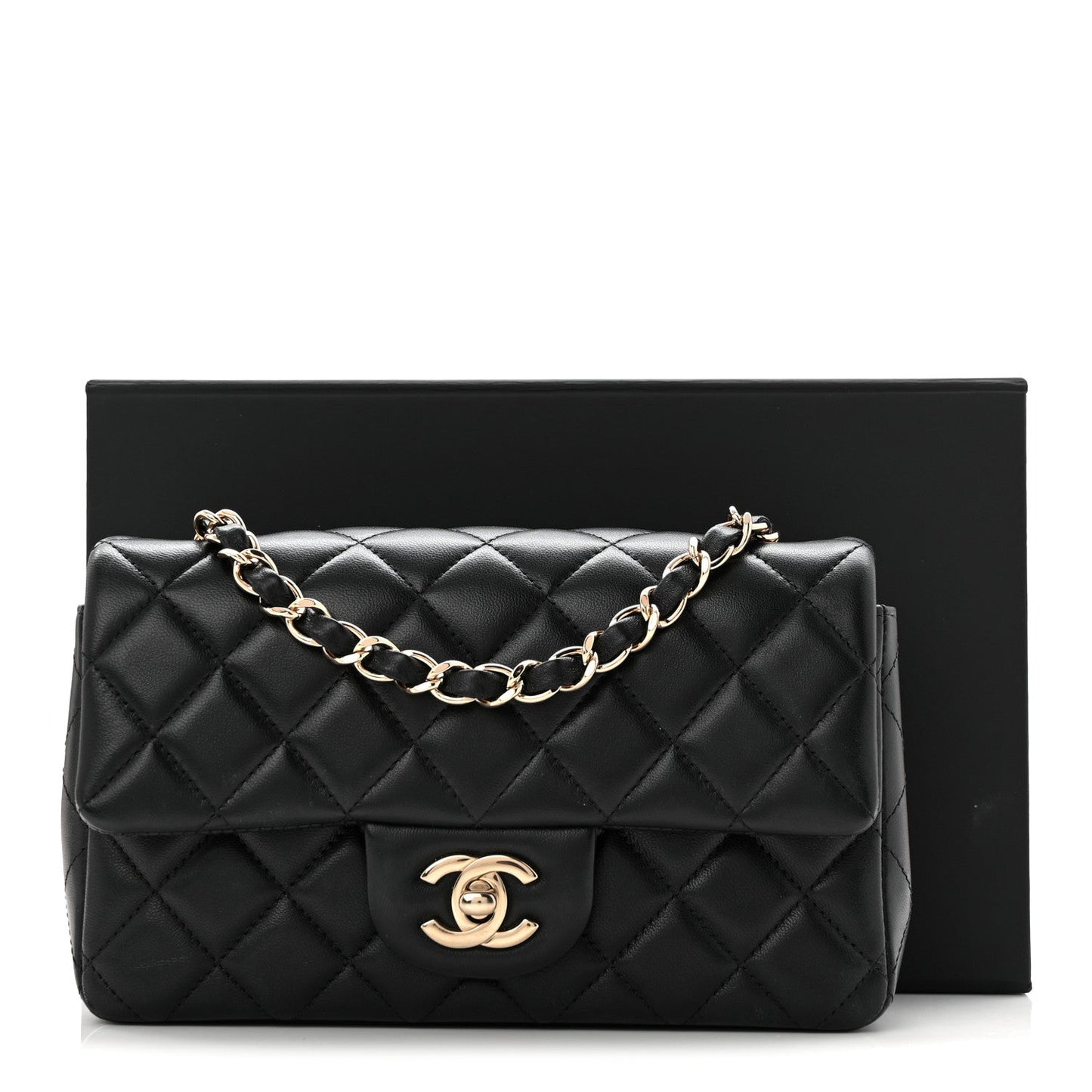 Lambskin Quilted Mini Rectangular Flap Black