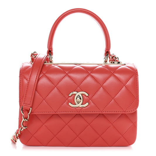 Lambskin Quilted Small Trendy CC Flap Dual Handle Bag Orange