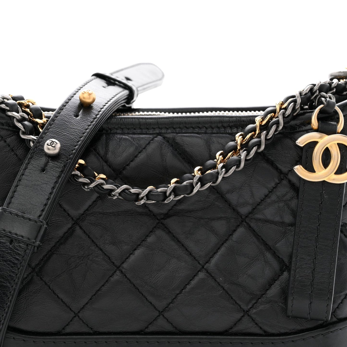 Aged Calfskin Quilted Small Gabrielle Hobo Black