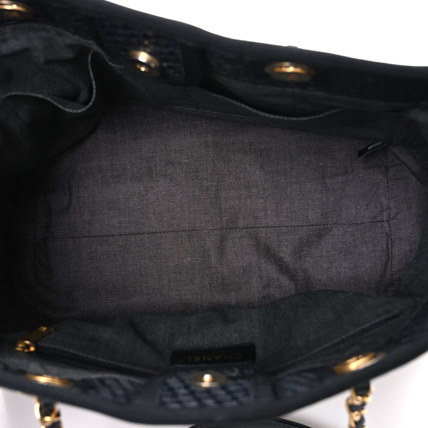 Straw Raffia Calfskin Chain Small Deauville Tote Black