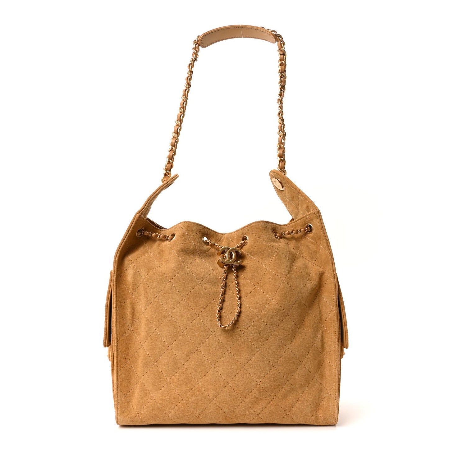 Suede Quilted Medium Chanel 25 Handbag Beige