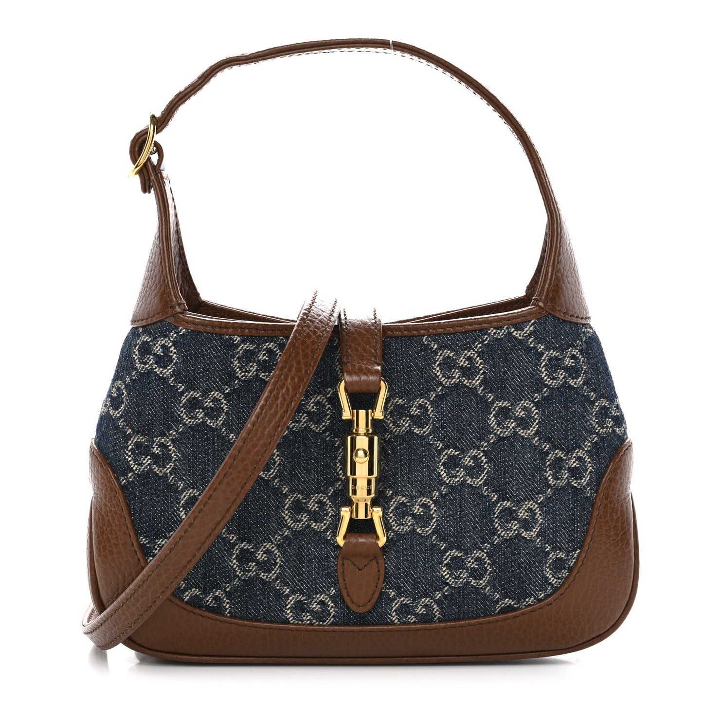 New Denim GG Monogram Calfskin Mini Jackie 1961 Hobo Blue Tea Cuir