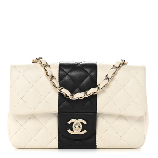 Lambskin Quilted Mini Rectangular Flap White Black