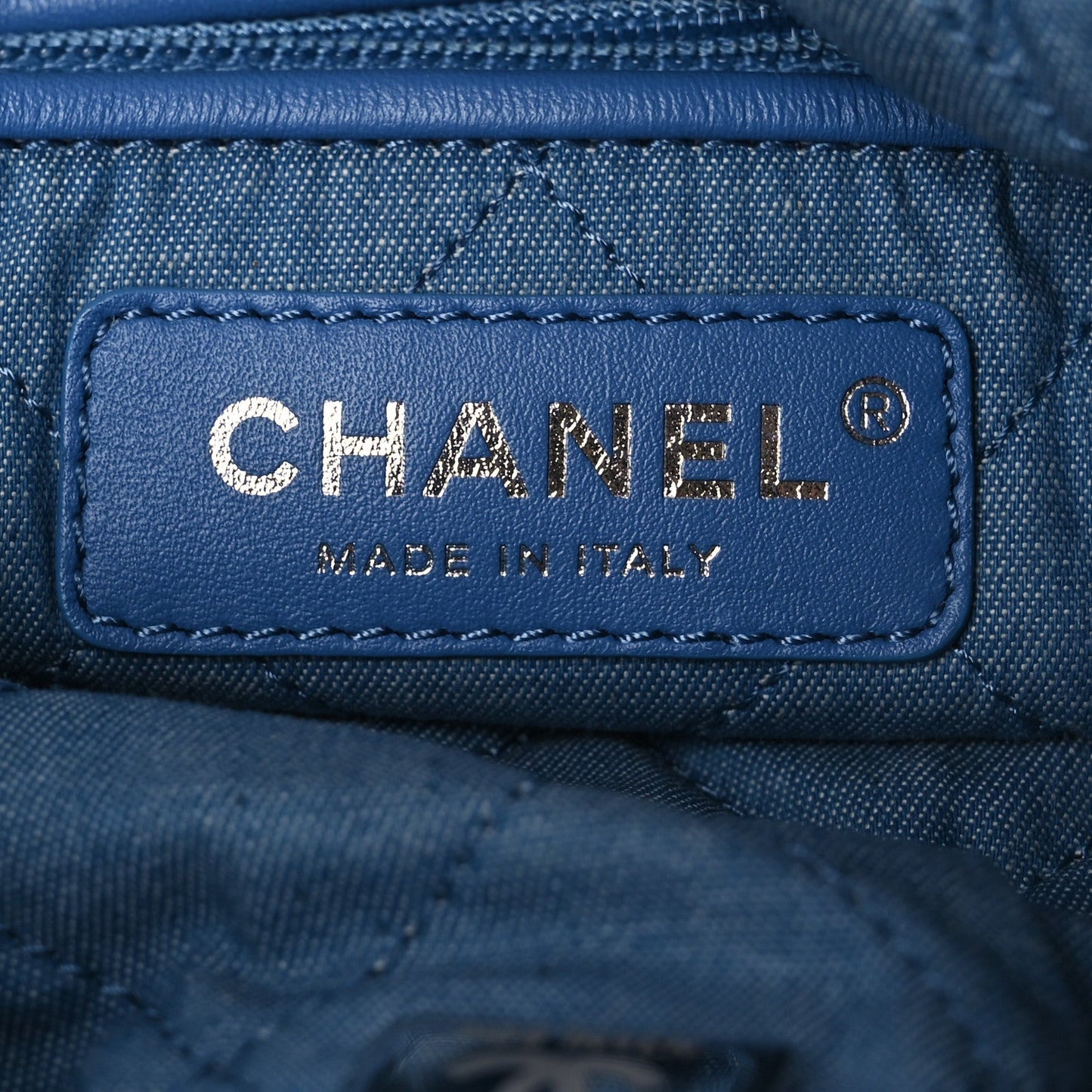 Denim Quilted Chanel 22 Backpack Blue