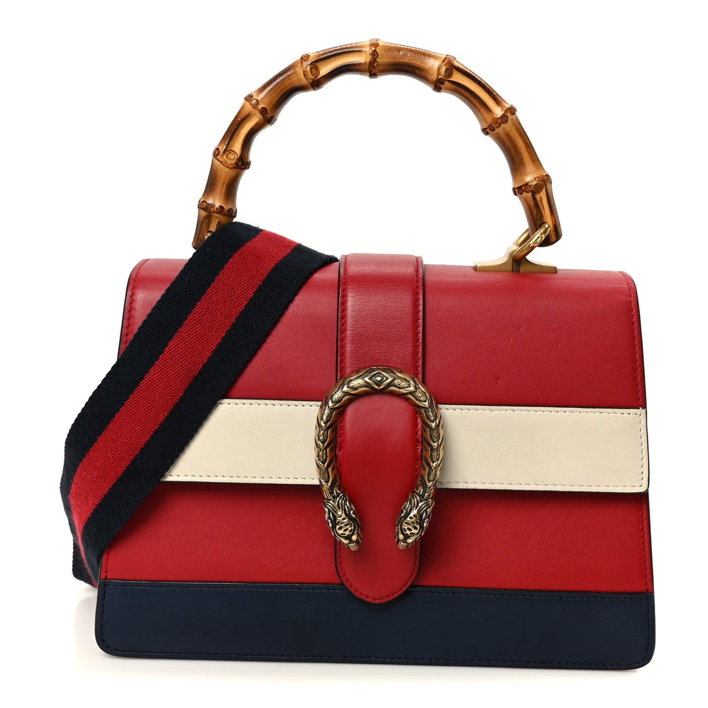Calfskin Bamboo Web Medium Dionysus Top Handle Bag Red White Blue