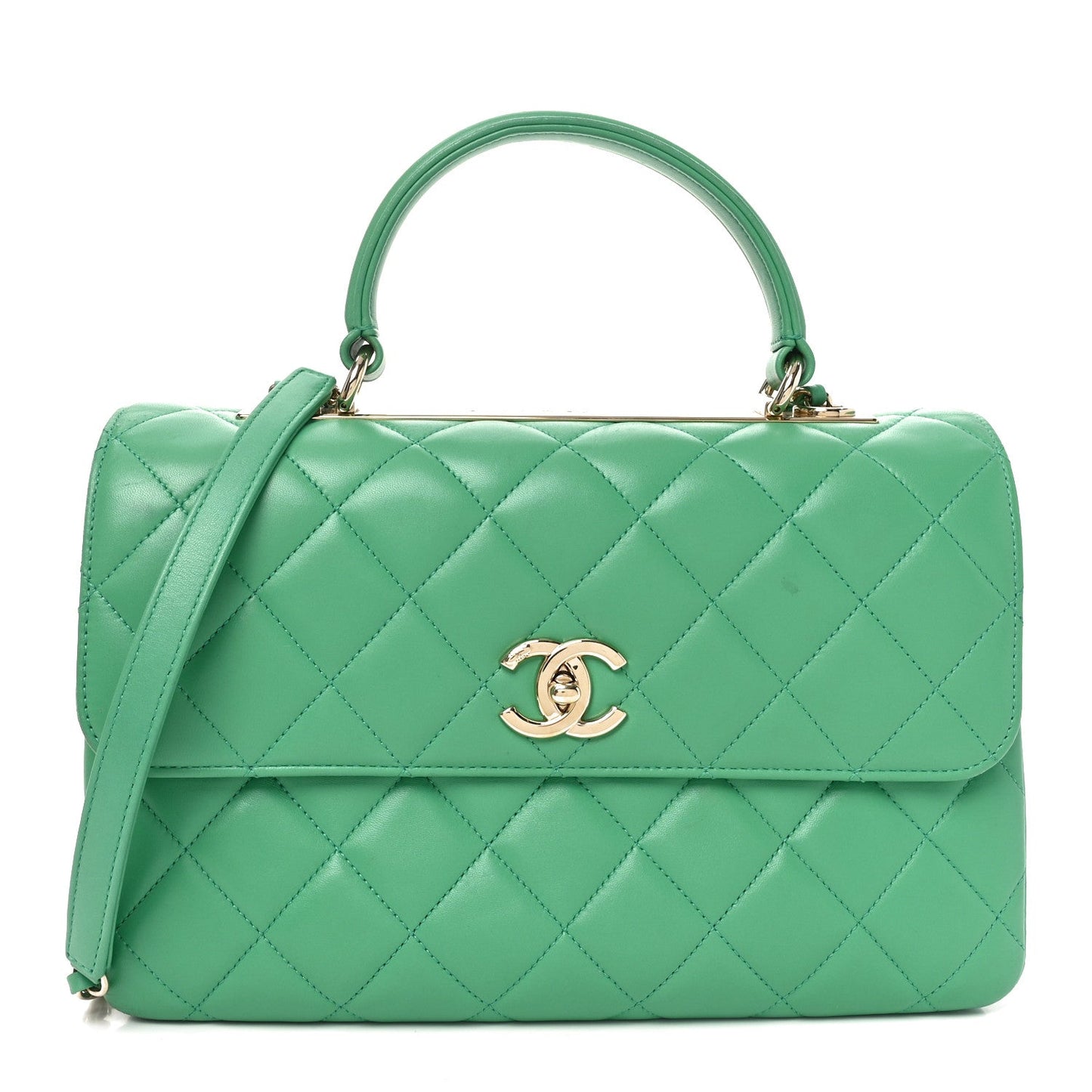 Lambskin Quilted Medium Trendy CC Flap Dual Handle Bag Green