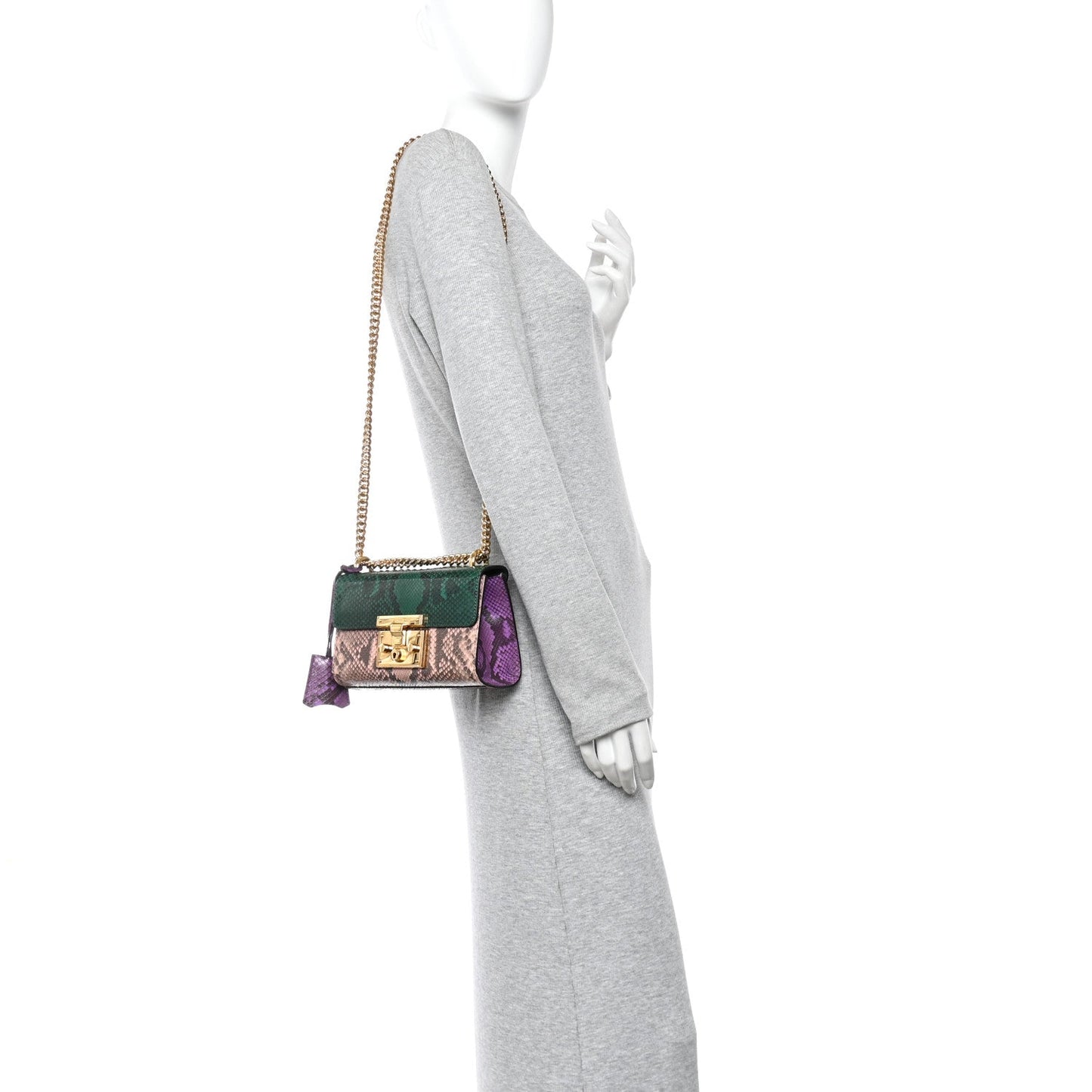 Snakeskin Small Padlock Shoulder Bag Green Pink Purple