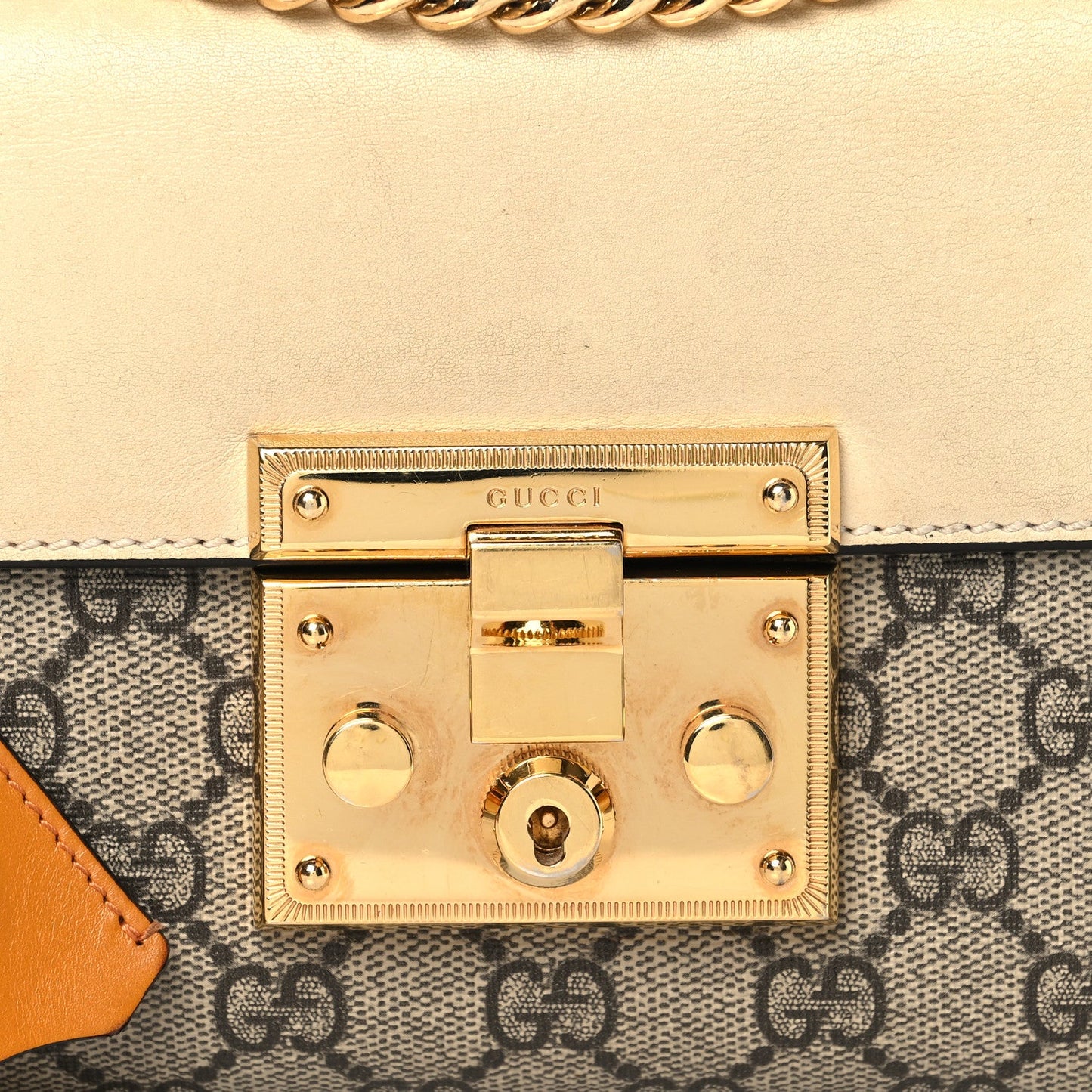 GG Supreme Monogram Calfskin Small Padlock Shoulder Bag Beige Mystic White Sun Oil