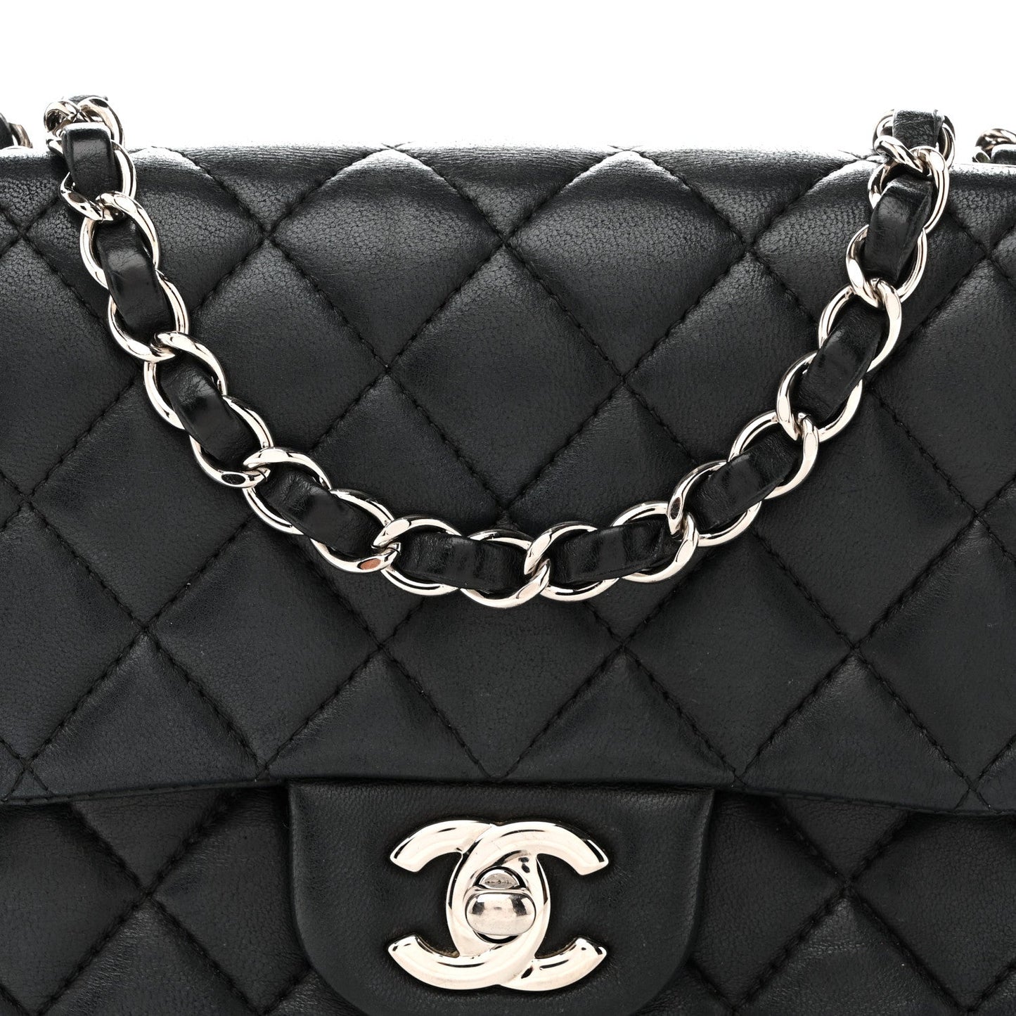 Lambskin Quilted Mini Square Flap Black