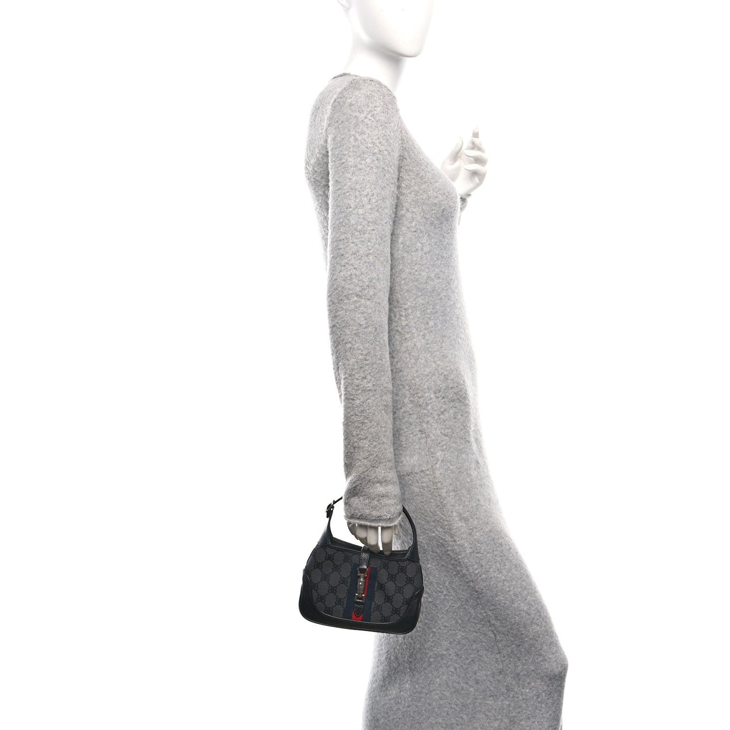 X BALENCIAGA BB Monogram Calfskin Web Mini Jackie 1961 Hobo Black