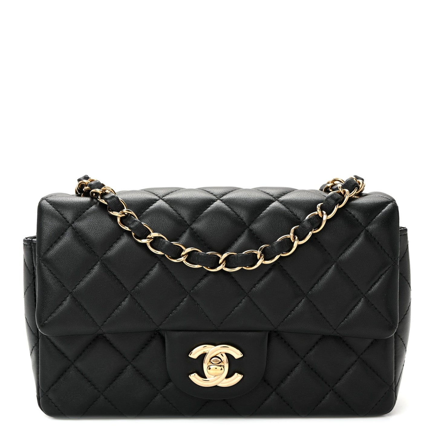 Lambskin Quilted Mini Rectangular Flap Black