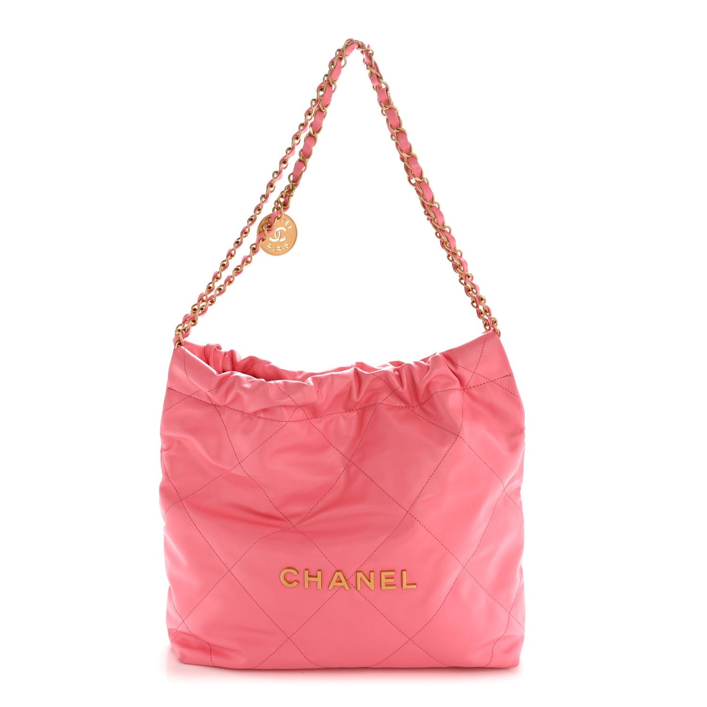 Shiny Calfskin Quilted Small Chanel 22 Coral Pink