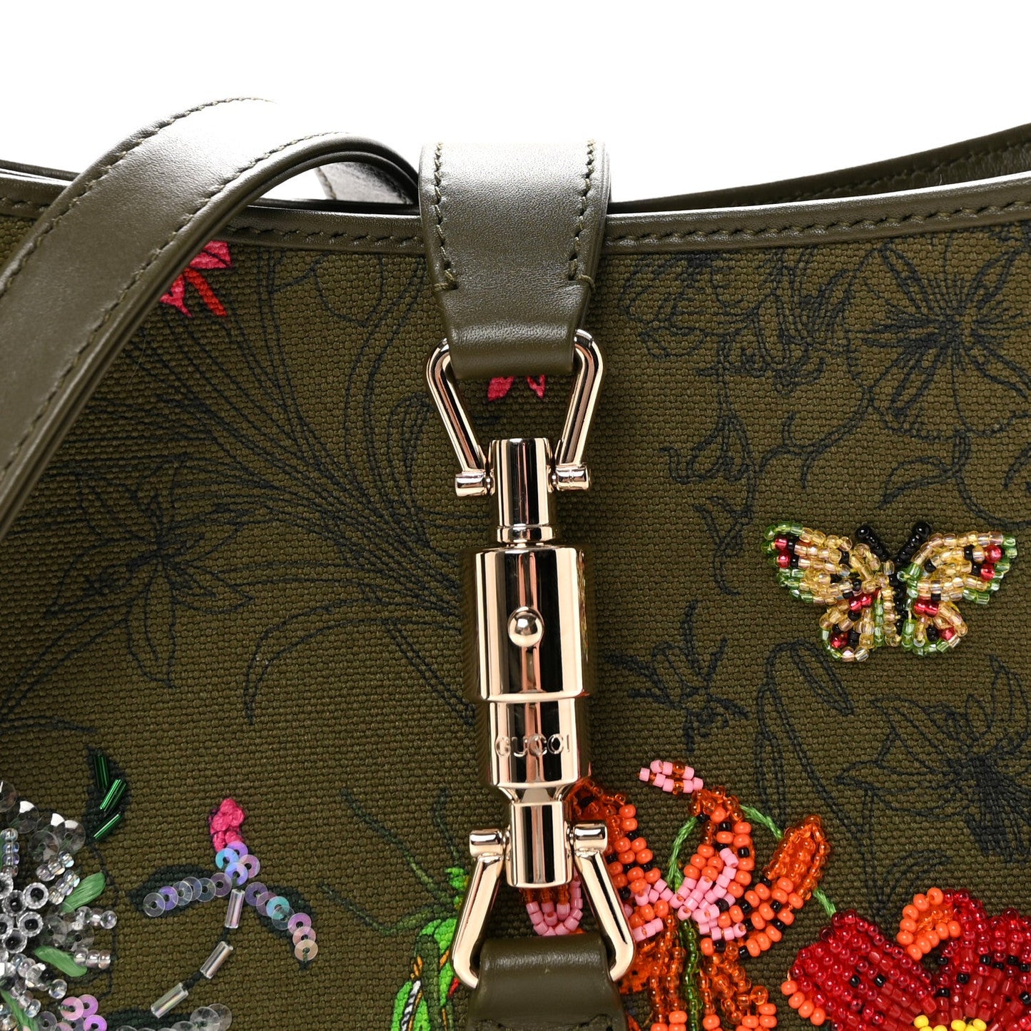 Calfskin Canvas Beaded Floral Medium Jackie 1961 Multicolor