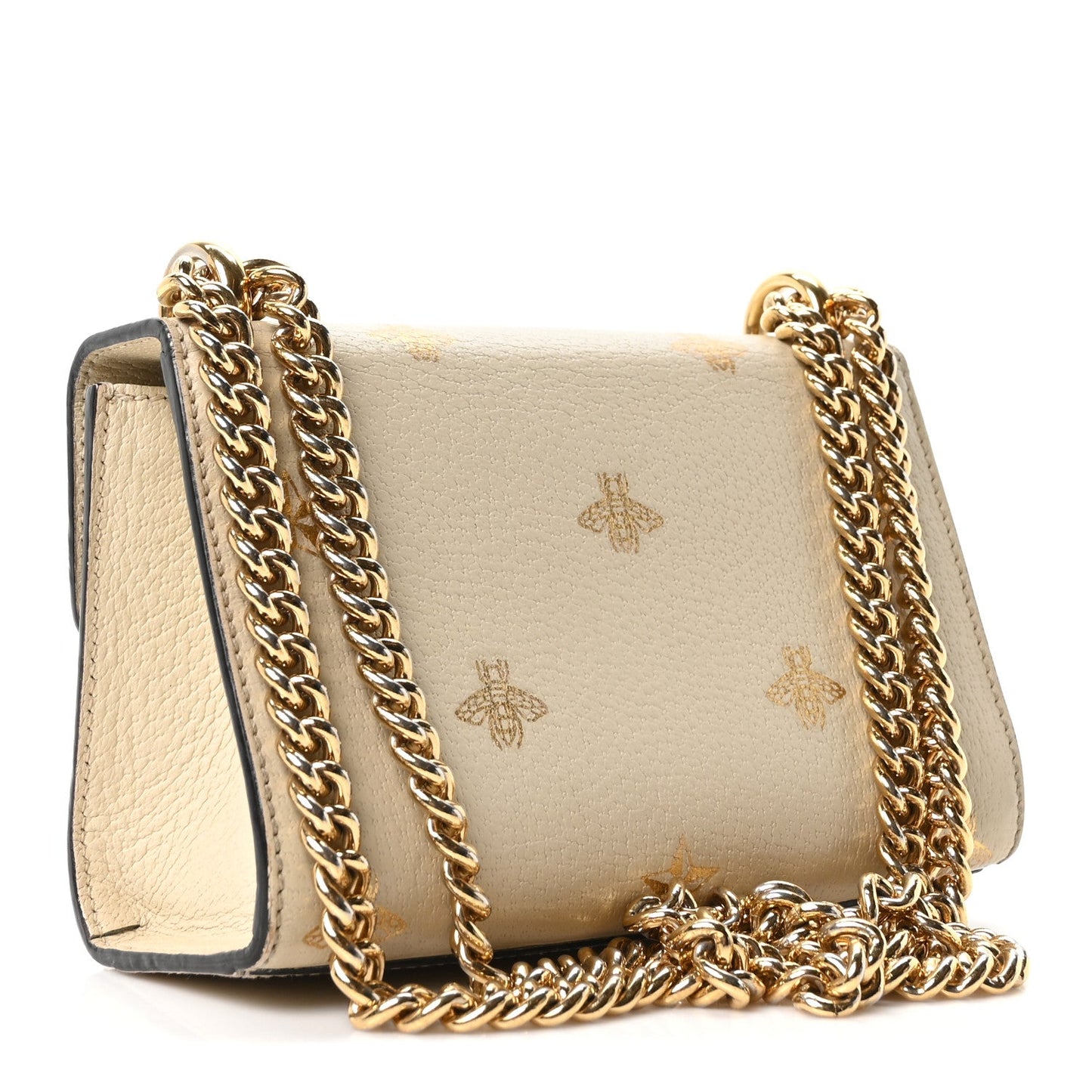 Grained Calfskin Bee Star Small Padlock Shoulder Bag White