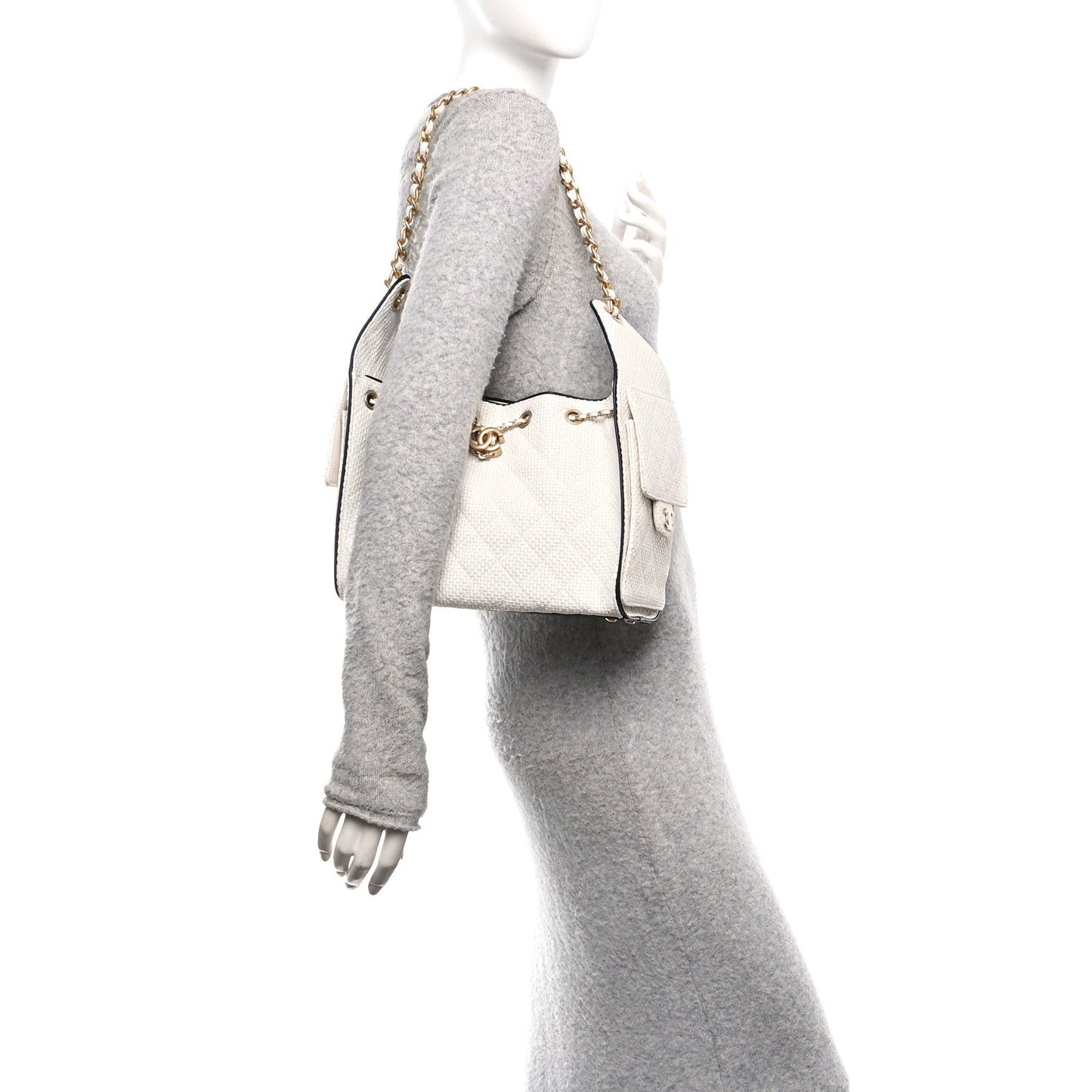 Braided Raffia Calfskin Quilted Small Chanel 25 Handbag White Black