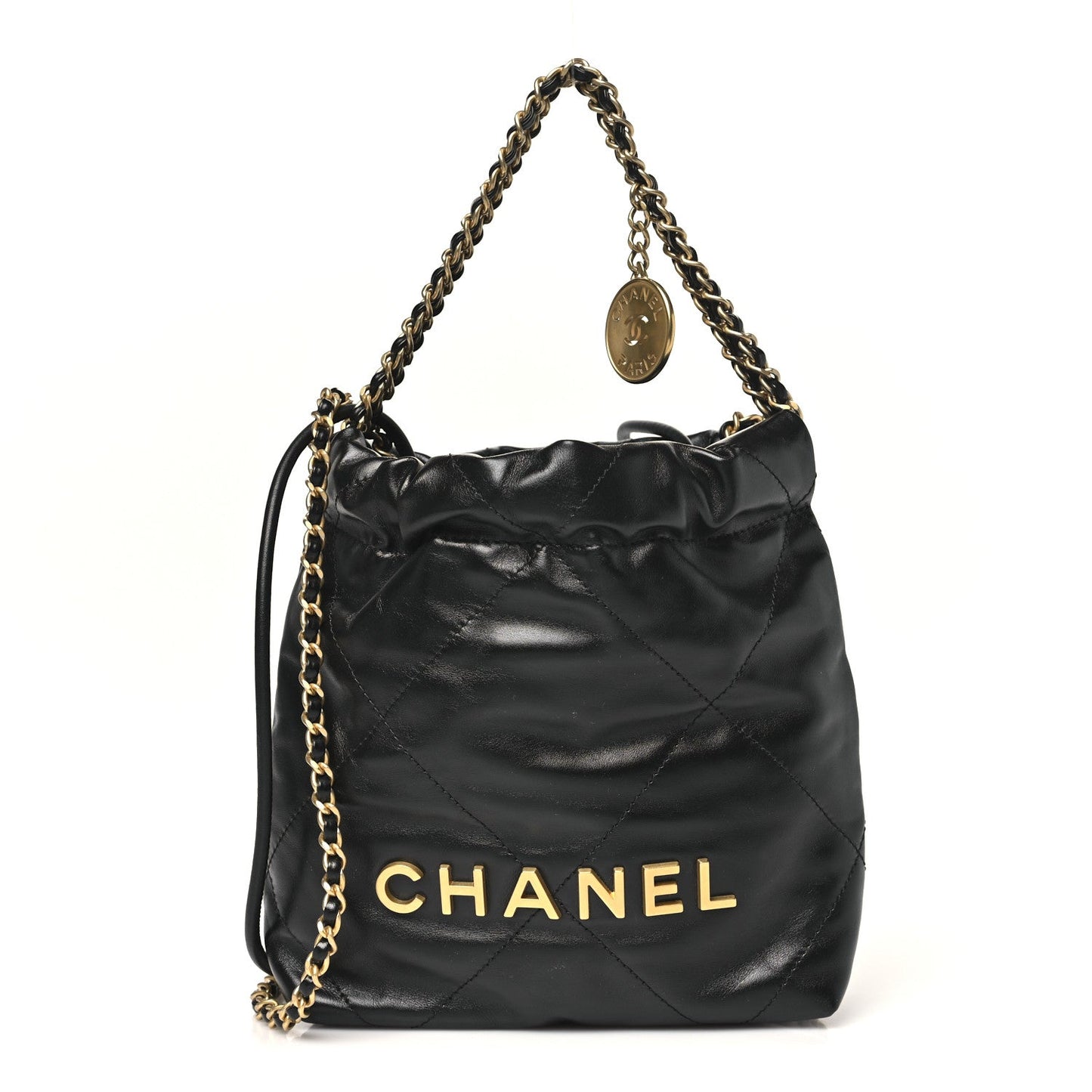 Shiny Calfskin Quilted Mini Chanel 22 Black