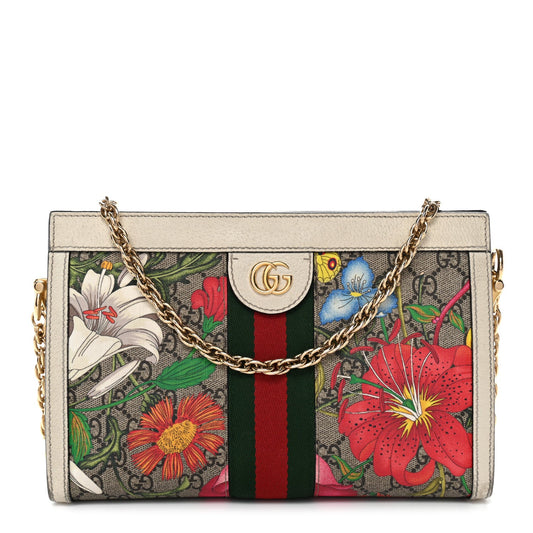 GG Supreme Monogram Flora Web Small Ophidia Chain Shoulder Bag White