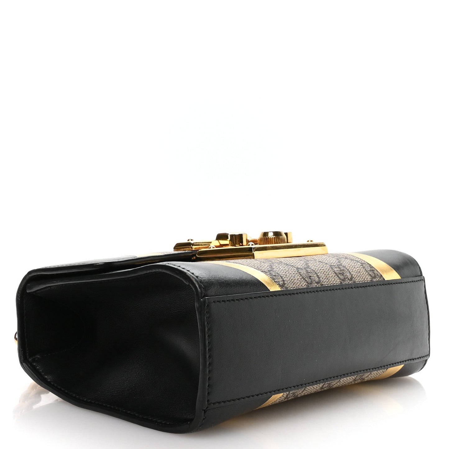 Calfskin GG Supreme Monogram Small Padlock Shoulder Bag Black Gold