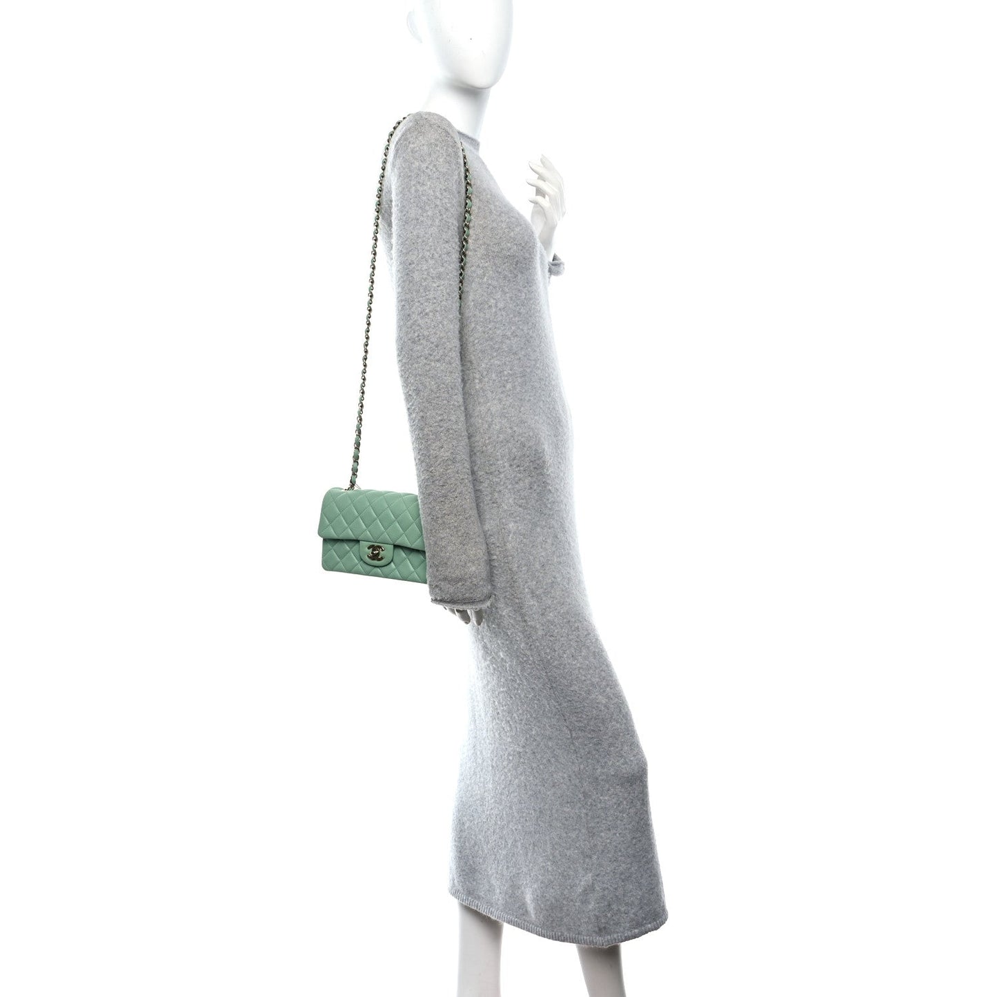 Lambskin Quilted Mini Rectangular Flap Green