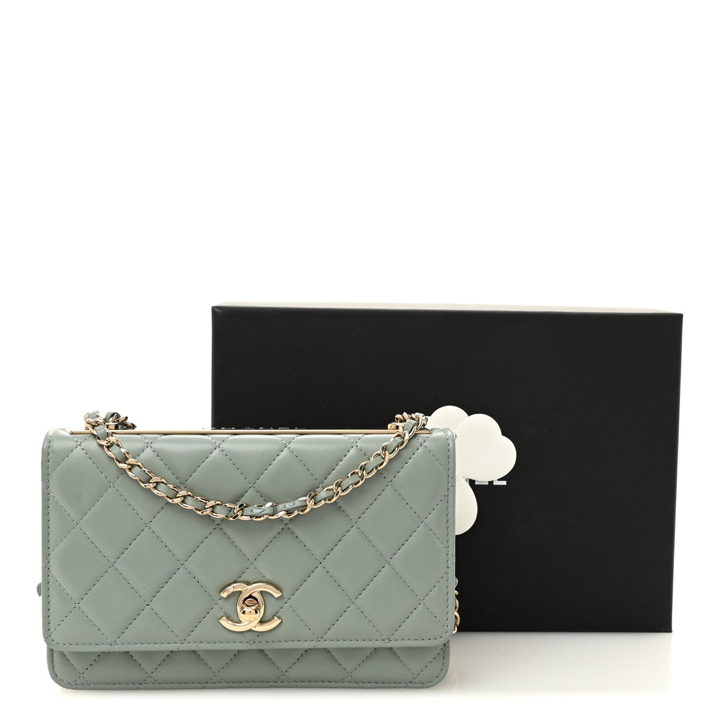 Lambskin Quilted Trendy CC Wallet On Chain WOC Grey